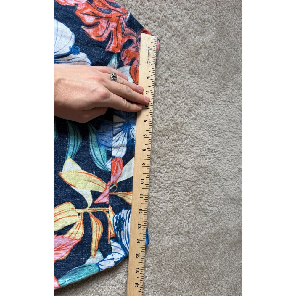 Tommy Bahama Mini Skirt Linen Tropical Hibiscus Floral Navy Blue Size 6 - Picture 5 of 9
